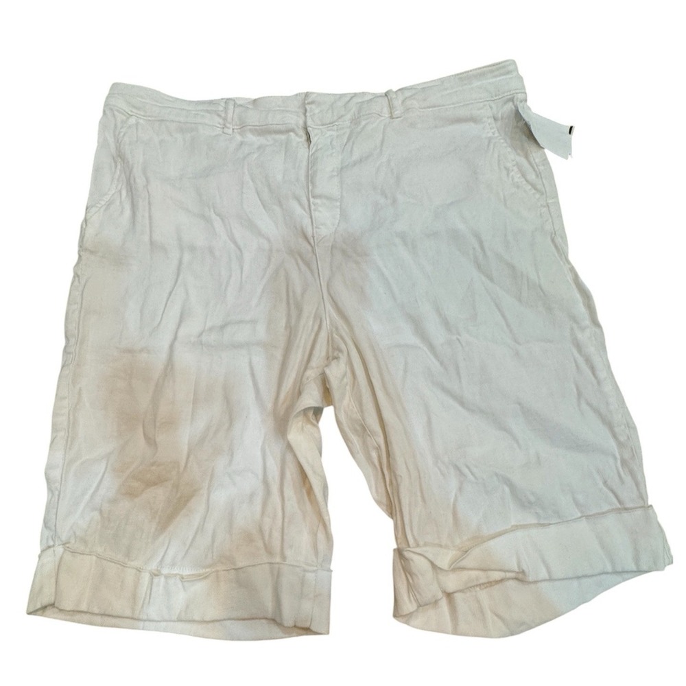 NYDJ Shorts Women White Stretch Slimming Linen Blend Roll Cuff Bermuda Size 16